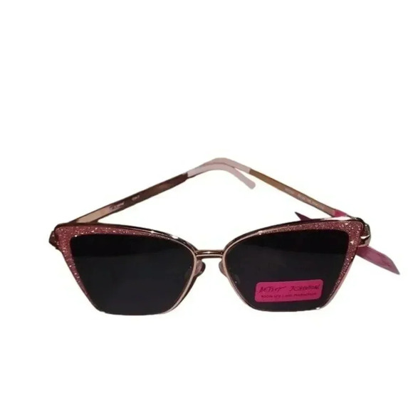 Betsey Johnson Pink Glitter Oversized Square Sunglasses - Picture 2 of 3